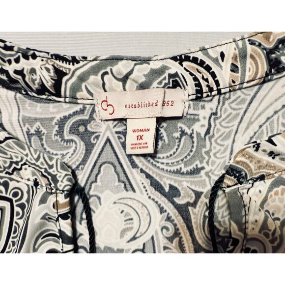 Established 1962 Paisley Tassel Peasant Top 1X Boho Long Sleeve Tunic Blouse - Picture 3 of 6